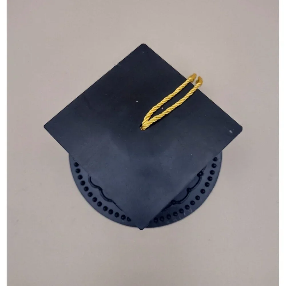 Graduation Cap Cake Topper Black Plastic Gold Cord Decoration Party Celebration